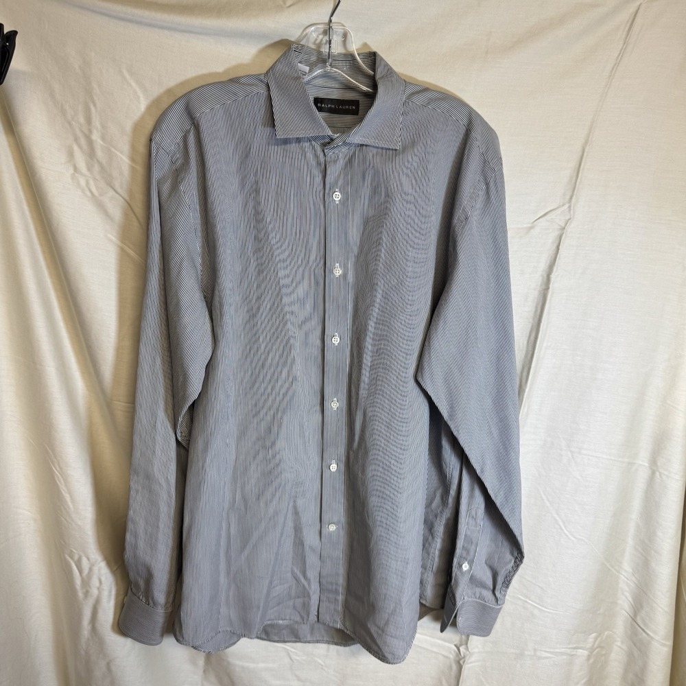 Ralph Lauren Black White Striped Button Up XL 17 100% Cotton